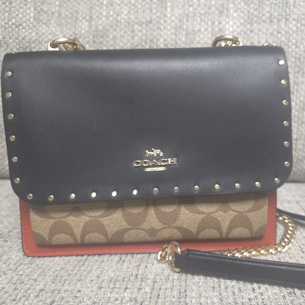 Coach Black and Tan Crossbody Bag with Gold Accents